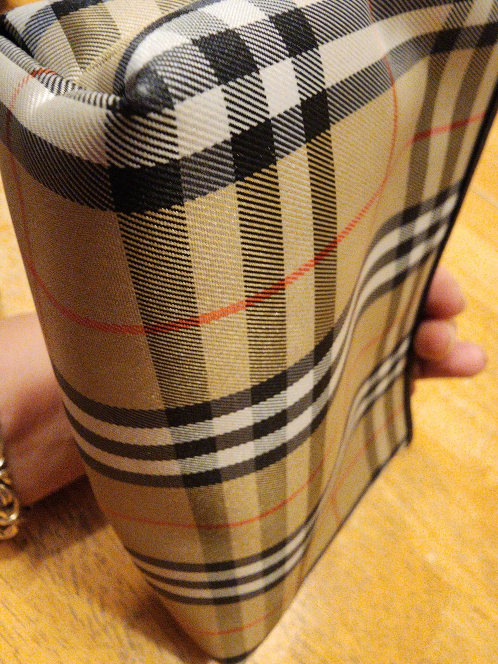 Burberry Beige Plaid Cosmetic Pouch with Black Trim